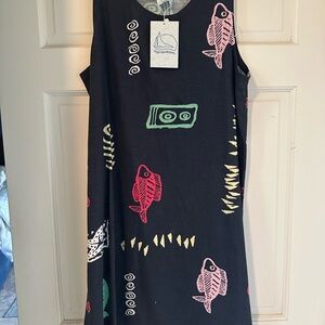Swim Solutions Black Strapless Dress with Pink and Green Accents
